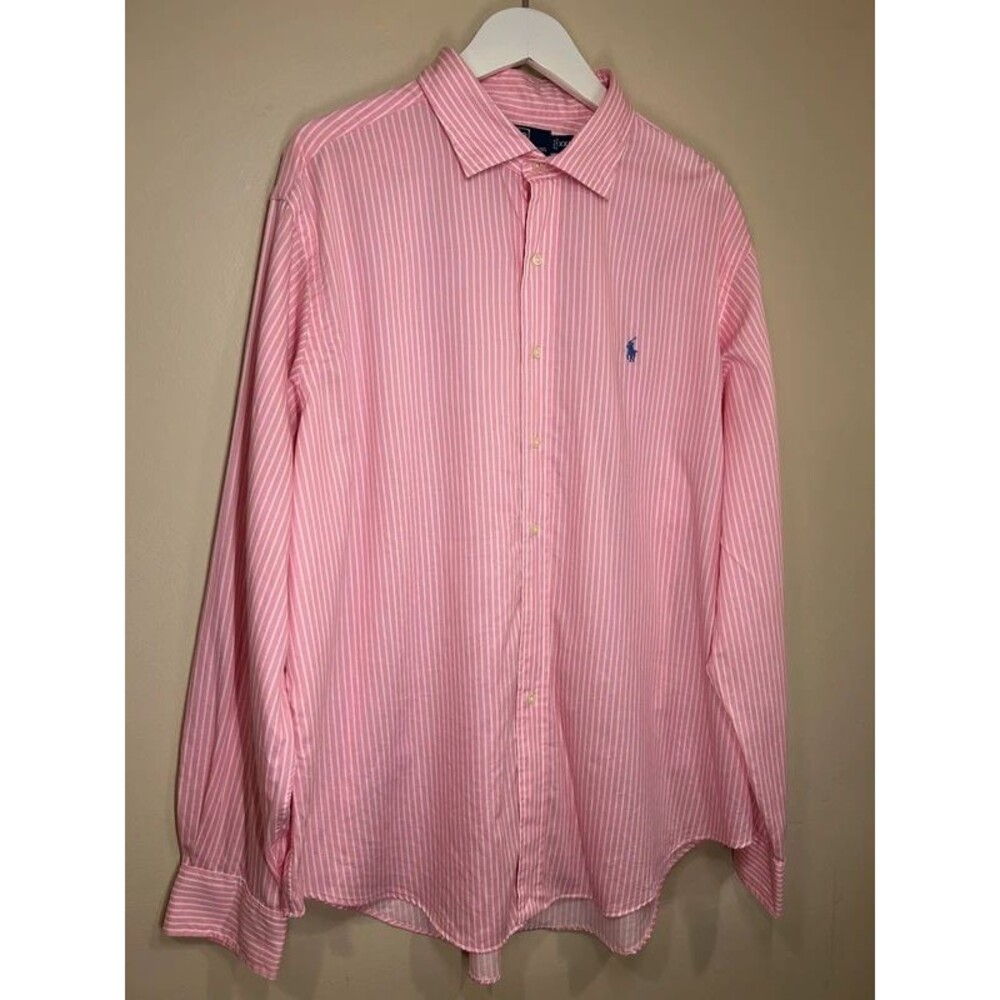 Polo by Ralph Lauren Men's XXL Pink White Striped Button Down Cotton Shirt